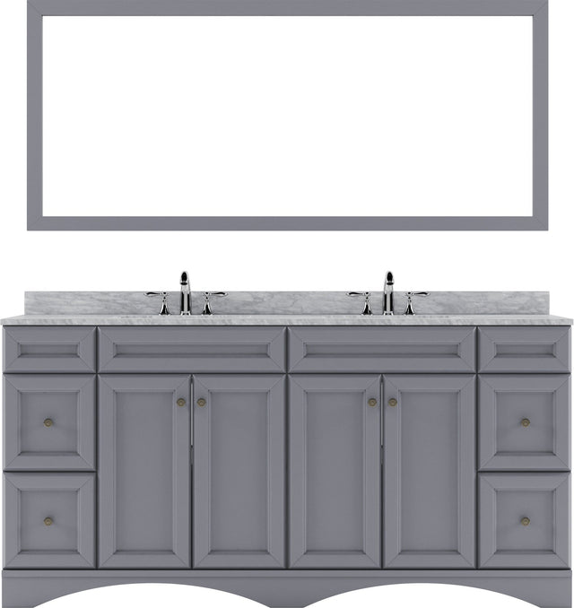 Virtu USA Talisa 72" Double Bath Vanity with Marble Top and Round Sink with Mirror - Luxe Bathroom Vanities