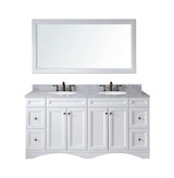 Virtu USA Talisa 72" Double Bath Vanity in White with Marble Top and Round Sink with Polished Chrome Faucet and Mirror - Luxe Bathroom Vanities Luxury Bathroom Fixtures Bathroom Furniture