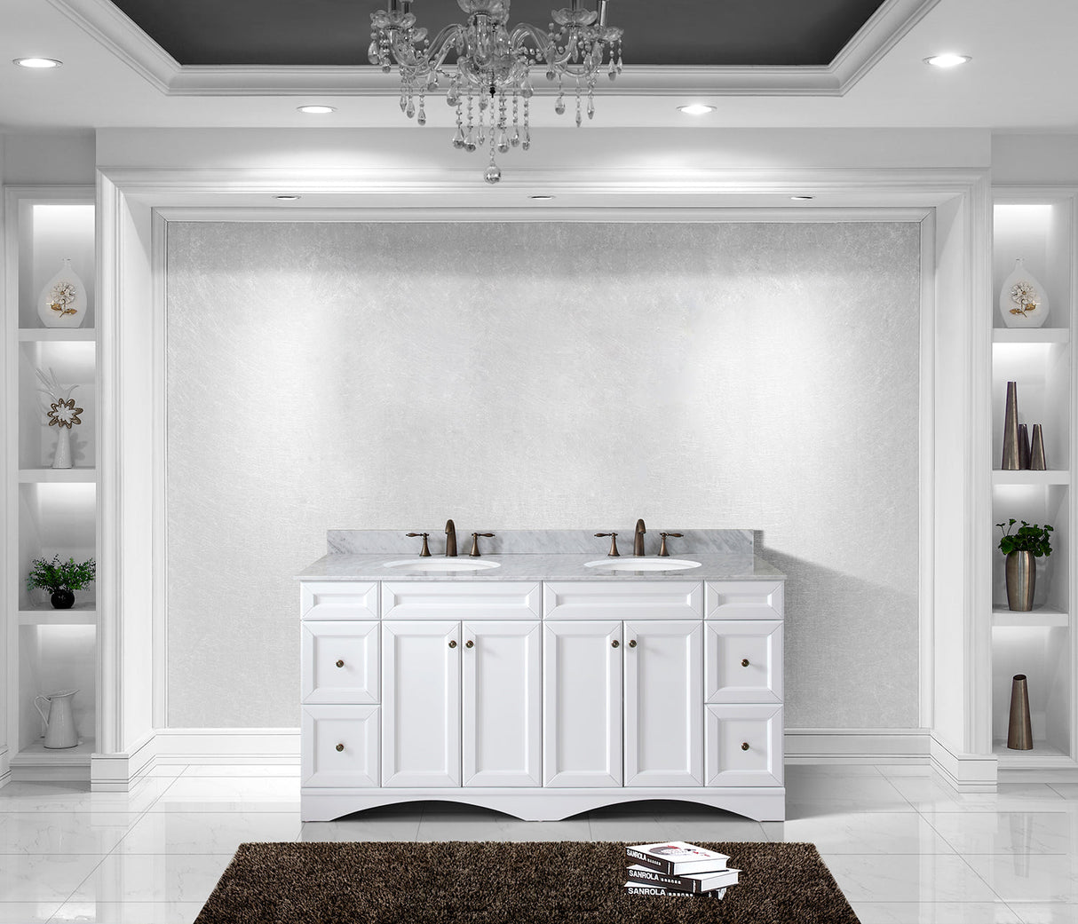 Virtu USA Talisa 72" Double Bath Vanity with White Marble Top and Round Sinks with Polished Chrome Faucets