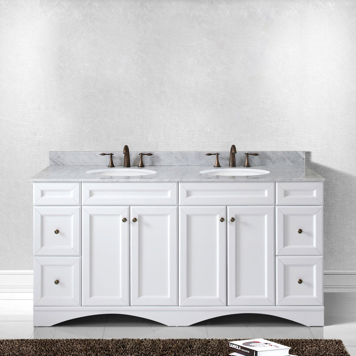 Virtu USA Talisa 72" Double Bath Vanity with White Marble Top and Round Sinks with Polished Chrome Faucets