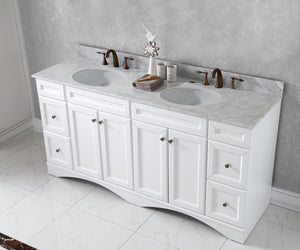 Virtu USA Talisa 72" Double Bath Vanity with White Marble Top and Round Sinks with Brushed Nickel Faucets