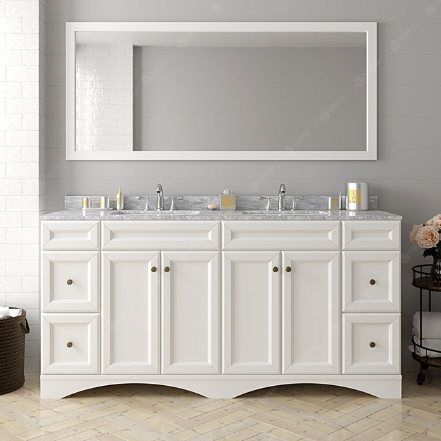 Virtu USA Talisa 72" Double Bath Vanity with White Marble Top and Round Sinks with Matching Mirror