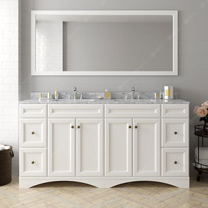 Virtu USA Talisa 72" Double Bath Vanity with White Marble Top and Round Sinks with Polished Chrome Faucets with Matching Mirror