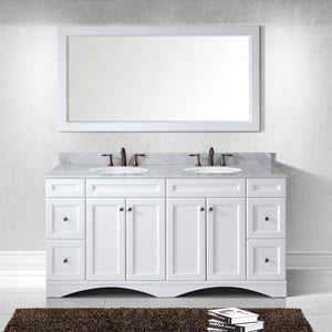 Virtu USA Talisa 72" Double Bath Vanity with White Marble Top and Round Sinks with Brushed Nickel Faucets with Matching Mirror