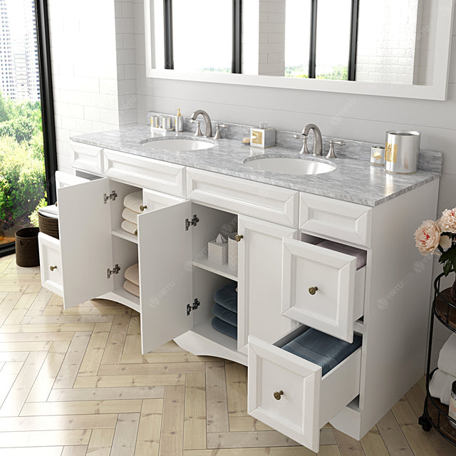 Virtu USA Talisa 72" Double Bath Vanity with White Marble Top and Round Sinks with Matching Mirror