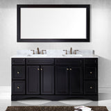 Virtu USA Talisa 72" Double Bath Vanity with White Marble Top and Square Sinks with Brushed Nickel Faucets with Matching Mirror