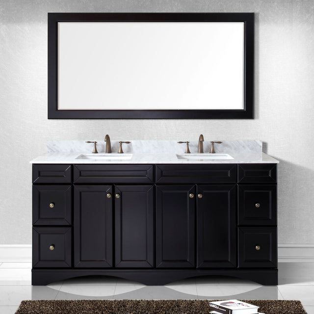 Virtu USA Talisa 72" Double Bath Vanity with White Marble Top and Square Sinks with Brushed Nickel Faucets with Matching Mirror