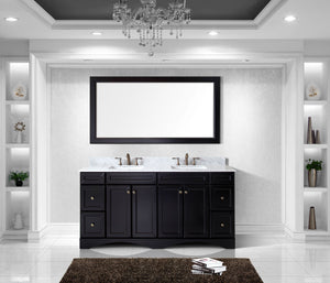Virtu USA Talisa 72" Double Bath Vanity with White Marble Top and Square Sinks with Brushed Nickel Faucets with Matching Mirror