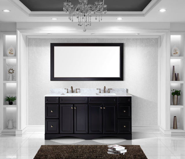 Virtu USA Talisa 72" Double Bath Vanity with White Marble Top and Square Sinks with Brushed Nickel Faucets with Matching Mirror