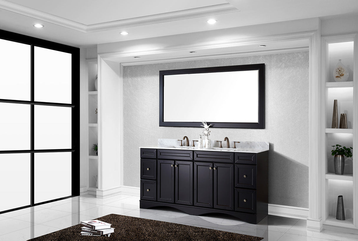 Virtu USA Talisa 72" Double Bath Vanity with White Marble Top and Square Sinks with Brushed Nickel Faucets with Matching Mirror