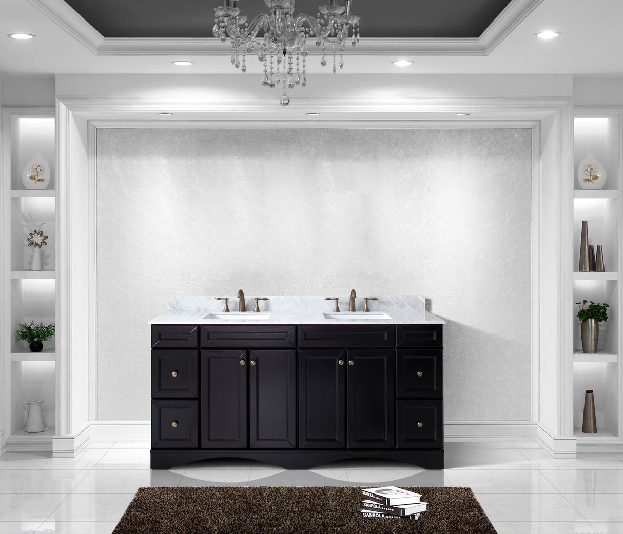 Virtu USA Talisa 72" Double Bath Vanity with White Marble Top and Square Sinks with Polished Chrome Faucets