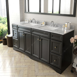 Virtu USA Talisa 72" Double Bath Vanity with White Marble Top and Square Sinks with Matching Mirror