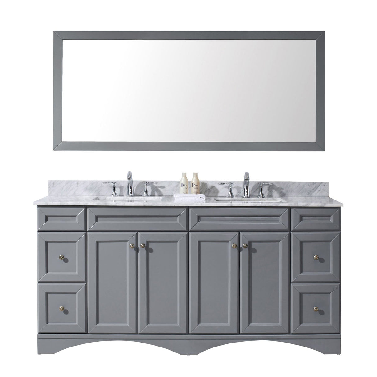 Virtu USA Talisa 72" Double Bath Vanity with Marble Top and Square Sink with Brushed Nickel Faucet and Mirror - Luxe Bathroom Vanities