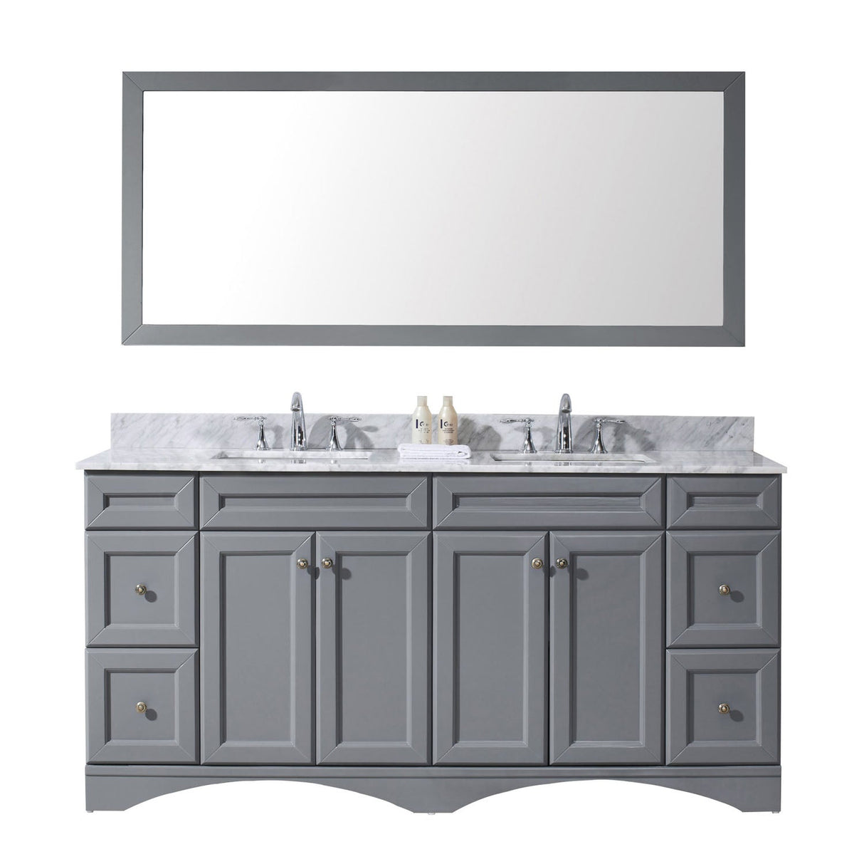 Virtu USA Talisa 72" Double Bath Vanity with Marble Top and Square Sink with Polished Chrome Faucet and Mirror - Luxe Bathroom Vanities