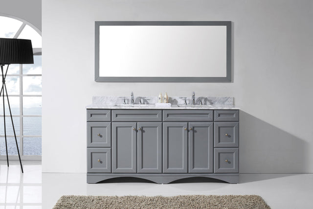 Virtu USA Talisa 72" Double Bath Vanity with White Marble Top and Square Sinks with Polished Chrome Faucets with Matching Mirror