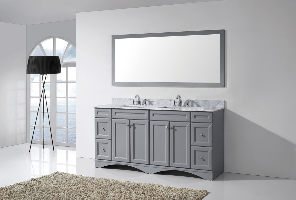 Virtu USA Talisa 72" Double Bath Vanity with White Marble Top and Square Sinks with Matching Mirror