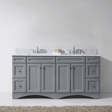 Virtu USA Talisa 72" Double Bath Vanity with White Marble Top and Square Sinks with Brushed Nickel Faucets