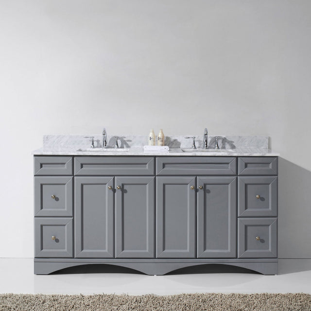 Virtu USA Talisa 72" Double Bath Vanity with White Marble Top and Square Sinks