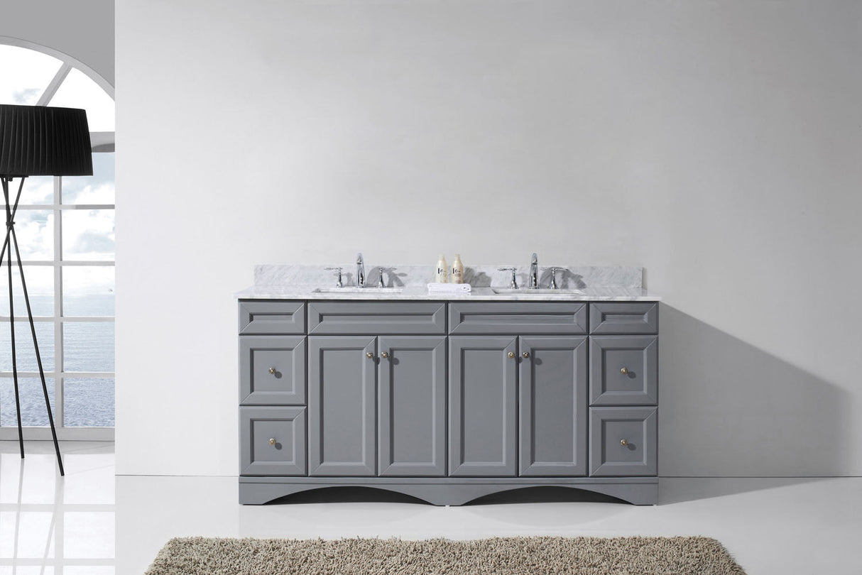 Virtu USA Talisa 72" Double Bath Vanity with White Marble Top and Square Sinks with Polished Chrome Faucets