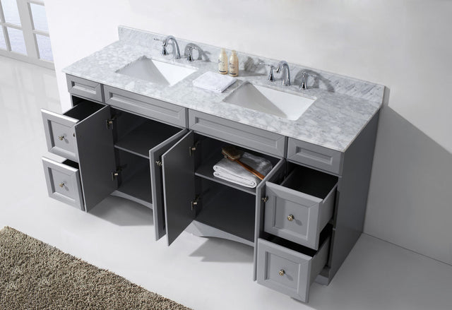 Virtu USA Talisa 72" Double Bath Vanity with White Marble Top and Square Sinks