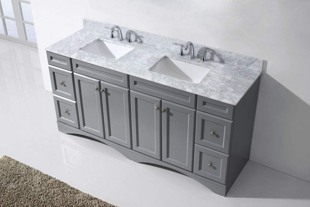 Virtu USA Talisa 72" Double Bath Vanity with White Marble Top and Square Sinks with Brushed Nickel Faucets