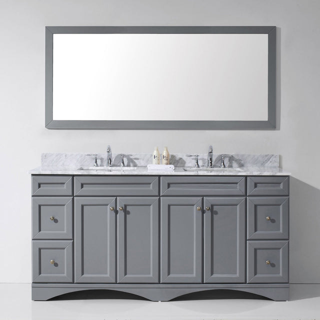 Virtu USA Talisa 72" Double Bath Vanity with White Marble Top and Square Sinks with Polished Chrome Faucets with Matching Mirror