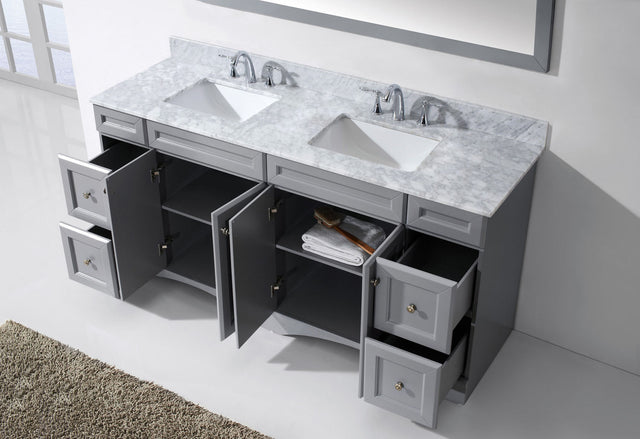 Virtu USA Talisa 72" Double Bath Vanity with White Marble Top and Square Sinks with Polished Chrome Faucets with Matching Mirror