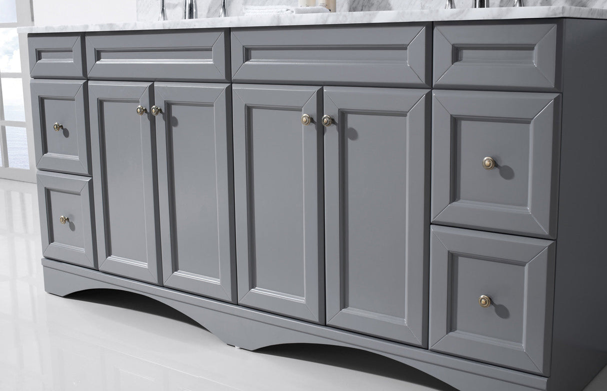 Virtu USA Talisa 72" Double Bath Vanity with White Marble Top and Square Sinks with Brushed Nickel Faucets with Matching Mirror