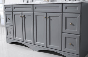 Virtu USA Talisa 72" Double Bath Vanity with White Marble Top and Square Sinks with Brushed Nickel Faucets with Matching Mirror