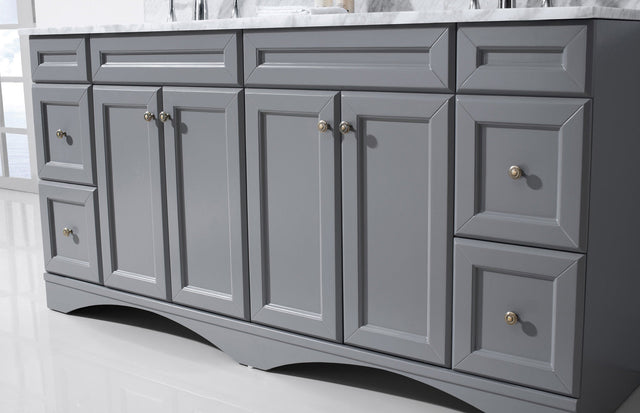 Virtu USA Talisa 72" Double Bath Vanity with White Marble Top and Square Sinks with Brushed Nickel Faucets with Matching Mirror