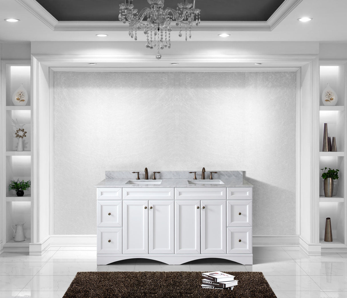 Virtu USA Talisa 72" Double Bath Vanity with White Marble Top and Square Sinks with Brushed Nickel Faucets