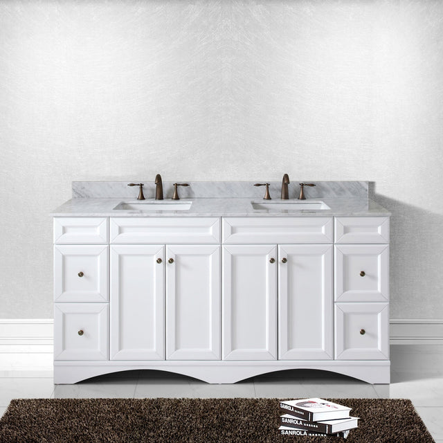 Virtu USA Talisa 72" Double Bath Vanity with White Marble Top and Square Sinks