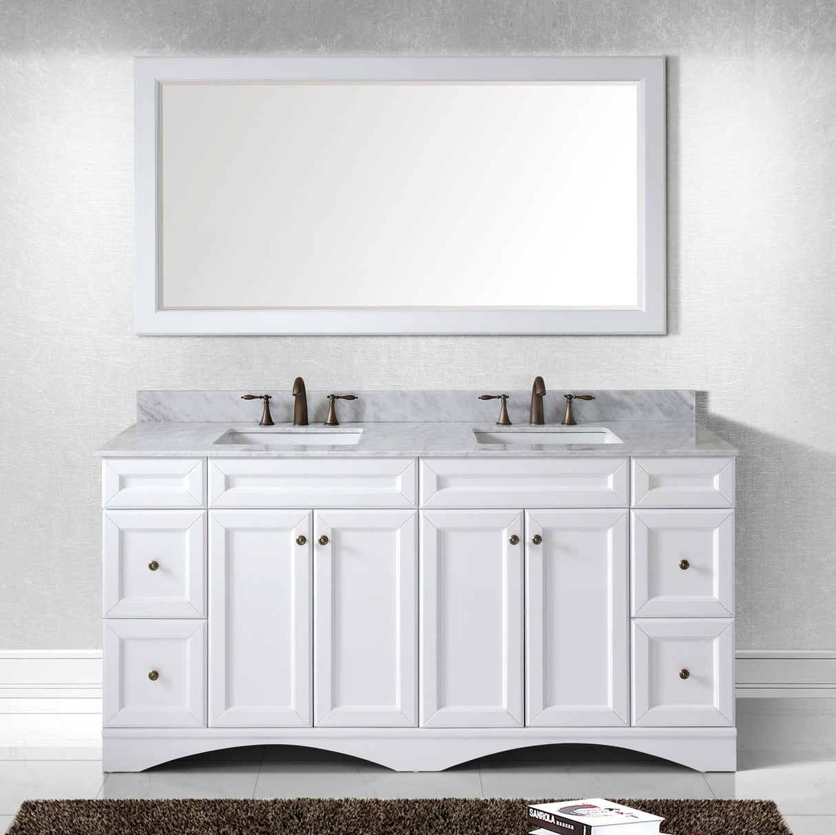 Virtu USA Talisa 72" Double Bath Vanity with White Marble Top and Square Sinks with Brushed Nickel Faucets with Matching Mirror