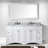 Virtu USA Talisa 72" Double Bath Vanity with White Marble Top and Square Sinks with Brushed Nickel Faucets with Matching Mirror