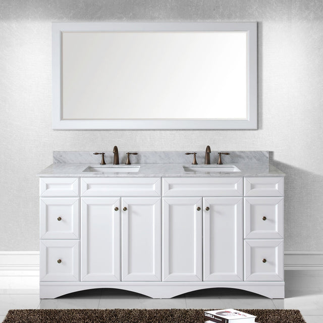 Virtu USA Talisa 72" Double Bath Vanity with White Marble Top and Square Sinks with Polished Chrome Faucets with Matching Mirror