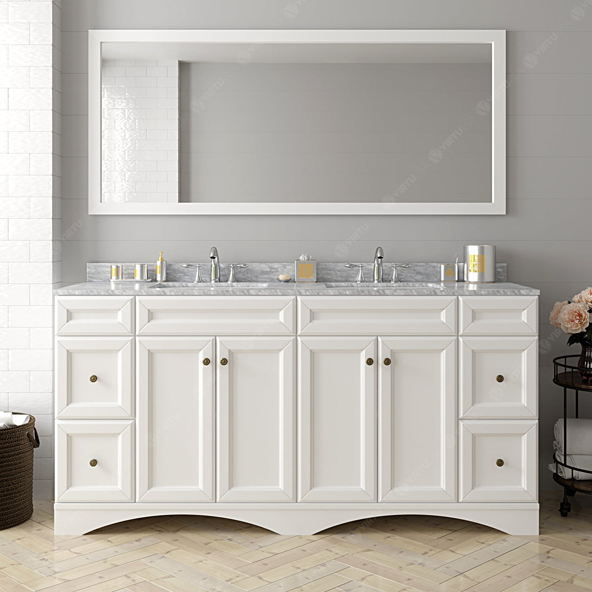 Virtu USA Talisa 72" Double Bath Vanity with White Marble Top and Square Sinks with Matching Mirror