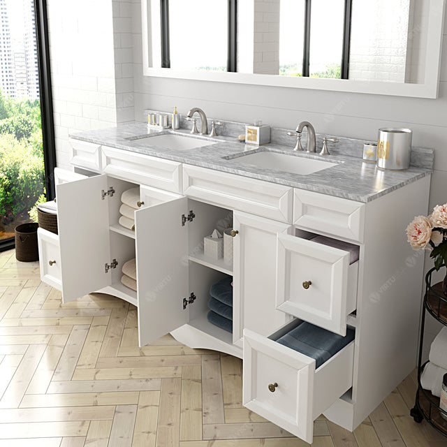 Virtu USA Talisa 72" Double Bath Vanity with White Marble Top and Square Sinks with Brushed Nickel Faucets with Matching Mirror