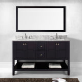 Virtu USA Winterfell 60" Double Bath Vanity with White Marble Top and Round Sinks with Brushed Nickel Faucets with Matching Mirror