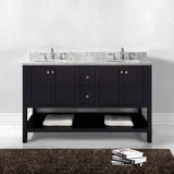 Virtu USA Winterfell 60" Double Bath Vanity with White Marble Top and Round Sinks with Polished Chrome Faucets