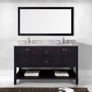 Virtu USA Winterfell 60" Double Bath Vanity with White Marble Top and Round Sinks with Polished Chrome Faucets
