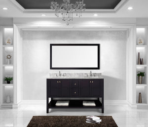 Virtu USA Winterfell 60" Double Bath Vanity with White Marble Top and Round Sinks with Matching Mirror
