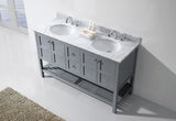 Virtu USA Winterfell 60" Double Bath Vanity with White Marble Top and Round Sinks with Brushed Nickel Faucets