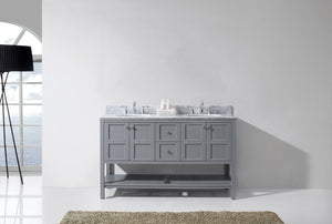 Virtu USA Winterfell 60" Double Bath Vanity with White Marble Top and Round Sinks