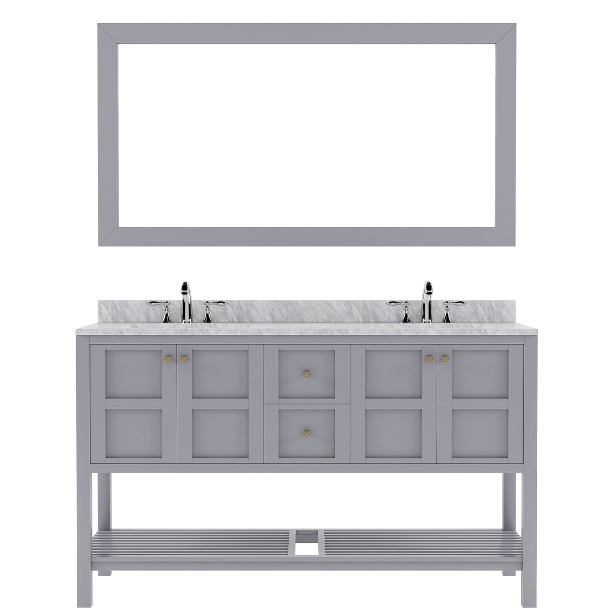 Virtu USA Winterfell 60" Double Bath Vanity with Marble Top and Round Sink with Brushed Nickel Faucet and Mirror - Luxe Bathroom Vanities