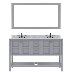 Virtu USA Winterfell 60" Double Bath Vanity with Marble Top and Round Sink with Polished Chrome Faucet and Mirror - Luxe Bathroom Vanities