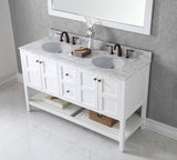 Virtu USA Winterfell 60" Double Bath Vanity with White Marble Top and Round Sinks with Brushed Nickel Faucets with Matching Mirror