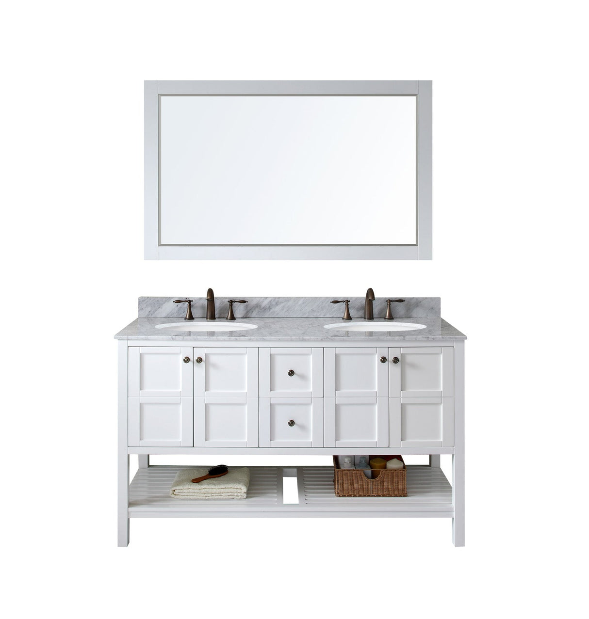 Virtu USA Winterfell 60" Double Bath Vanity with Marble Top and Round Sink with Brushed Nickel Faucet and Mirror - Luxe Bathroom Vanities Luxury Bathroom Fixtures Bathroom Furniture