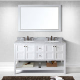 Virtu USA Winterfell 60" Double Bath Vanity with White Marble Top and Round Sinks with Polished Chrome Faucets with Matching Mirror