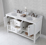 Virtu USA Winterfell 60" Double Bath Vanity with White Marble Top and Round Sinks with Brushed Nickel Faucets