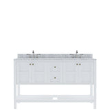 Virtu USA Winterfell 60" Double Bath Vanity in White with White Marble Top and Round Sinks with Brushed Nickel Faucets - Luxe Bathroom Vanities